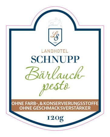 Beispielhaftes Aufstrich-/Pestoetikett Landhotel Schnupp