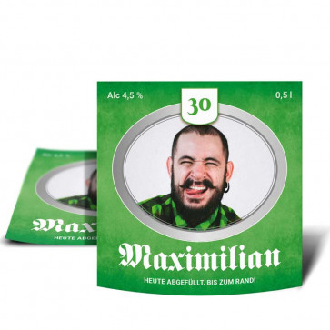 Bieretiketten "Geburtstags-Max" mit grünem Hintergrund
