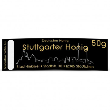 Matter Golddruck auf gold-schwarzem Honigetikett "Stuttgart"