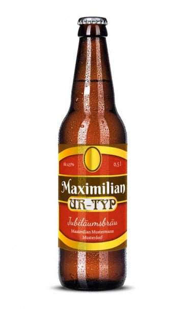 Bieretiketten "Max Ur-Typ" auf Bierflasche