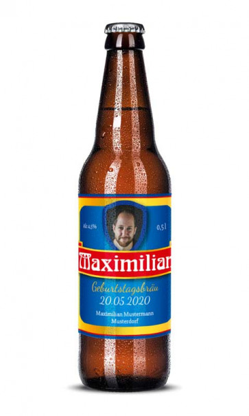 Bieretiketten "Maximilian" auf Bierflasche
