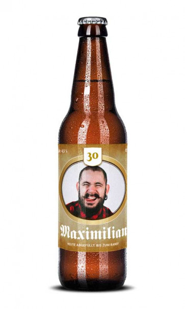 Bieraufkleber "Max Geburtstag" auf Bierflasche