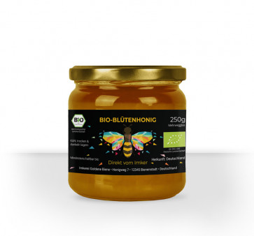 Kleine Honigetiketten "Sparkling Bee" in Schwarz auf Honigglas