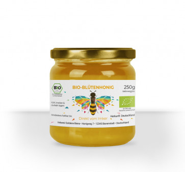 Kleine Honigetiketten "Sparkling Bee" in Weiß auf Honigglas