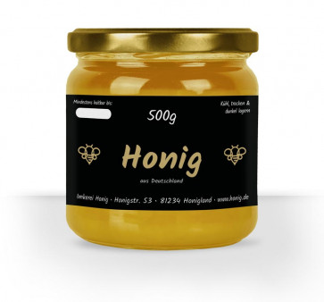 Etikett "Black Bee" auf 500g Honigglas