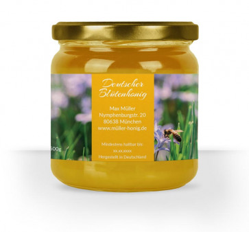 Honigglasetikett "Blausternchen" in Gelb