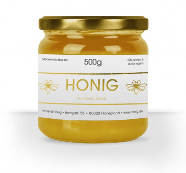 Honigetikett "Flower Bee" auf Honigglas