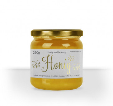 Kleine Honigetikett "Flying Bee" auf Honigglas