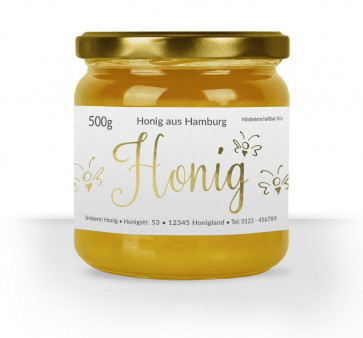 Honigetikett "Flying Bee" auf Honigglas