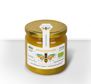 Kleine Honiggläser mit Etiketten "Sparkling Bee" in Weiß