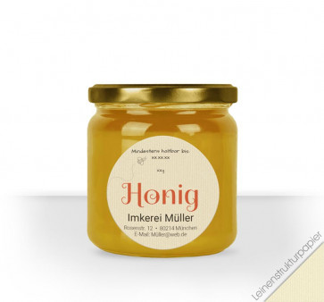 Runde Etiketten "Honigzauber" auf Leinenstrukturpapier