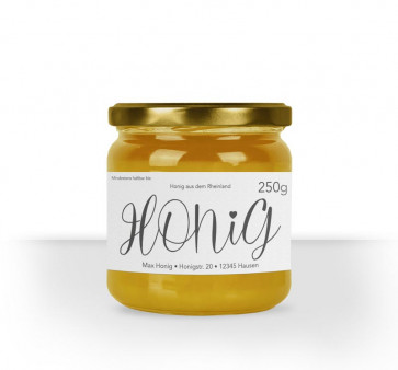 Kleines Etikett "Lovely" auf Honigglas