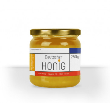 Kleines Etikett "Mondrian" (bunt) auf Honigglas