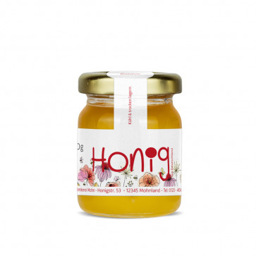 Mini-Gewährverschlussetiketten "Poppy" für 50g Honiggläser