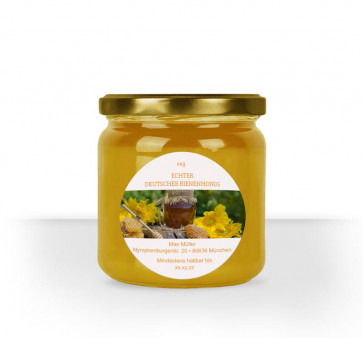 Rundes Etikett "Golden Honey" auf Honigglas