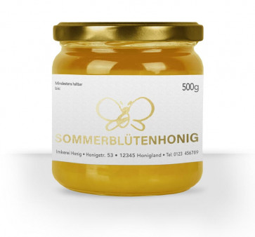 Honigetikett "Sommgold" auf Honigglas