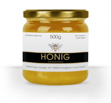 Etikett "Bee Stripes" auf 500g Honigglas