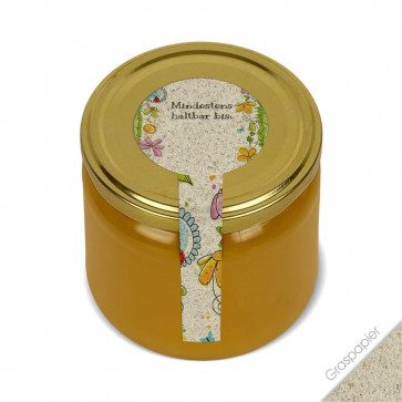 Frischesiegel "Gartenland" (Graspapieretiketten) auf Honigglas