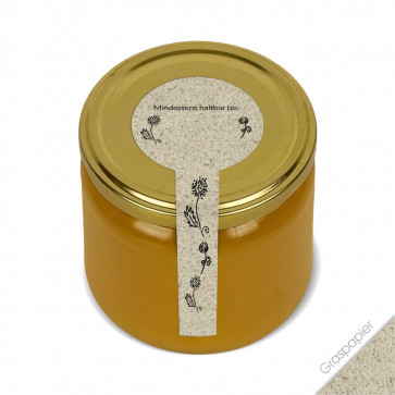 Frischesiegel "Wiesenfreude" (Graspapier) auf Honigglas