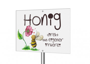 Werbeschild "Verliebt" für Honig aus eigener Imkerei
