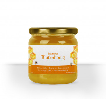 Honigglas-Etikett "Dicke Biene" in orange