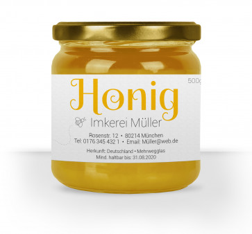 Honigglas-Etikett "Honigzauber" gelb