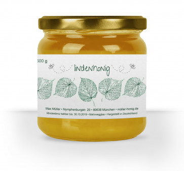 Honigglas-Etikett "Lindenhonig" auf Glas