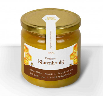 Etikett "Dicke Biene" auf Honigglas