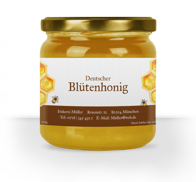 Aufkleber  für DIB Honigglas  Etiketten selbstklebend Blütenhonig Imkerei Imker 