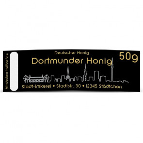 Matter Golddruck auf gold-schwarzem Honigetikett "Dortmund"