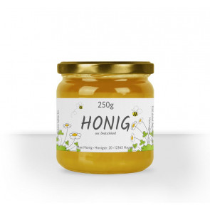 Kleines Etikett "Gänseblümchen" auf Honigglas
