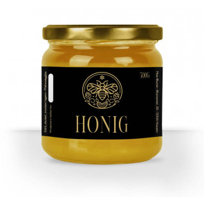 Design "Goldlovers" - gold-schwarzes Etikett auf Honigglas