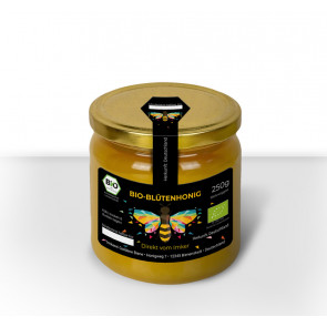 Kleine Honiggläser mit Etiketten "Sparkling Bee" in Schwarz