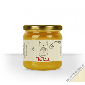 Kleines Etikett "Honigbär" auf Leinenstrukturpapier