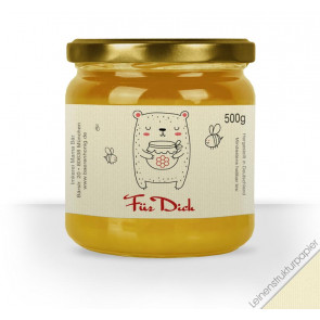 Großes 500g Etikett "Honigbär" auf Leinenstrukturpapier