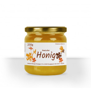 Kleines Etikett "Stempelblume" auf Honigglas
