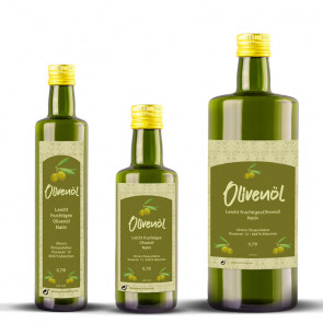 Olivenöl-Flaschenetiketten in drei Formaten